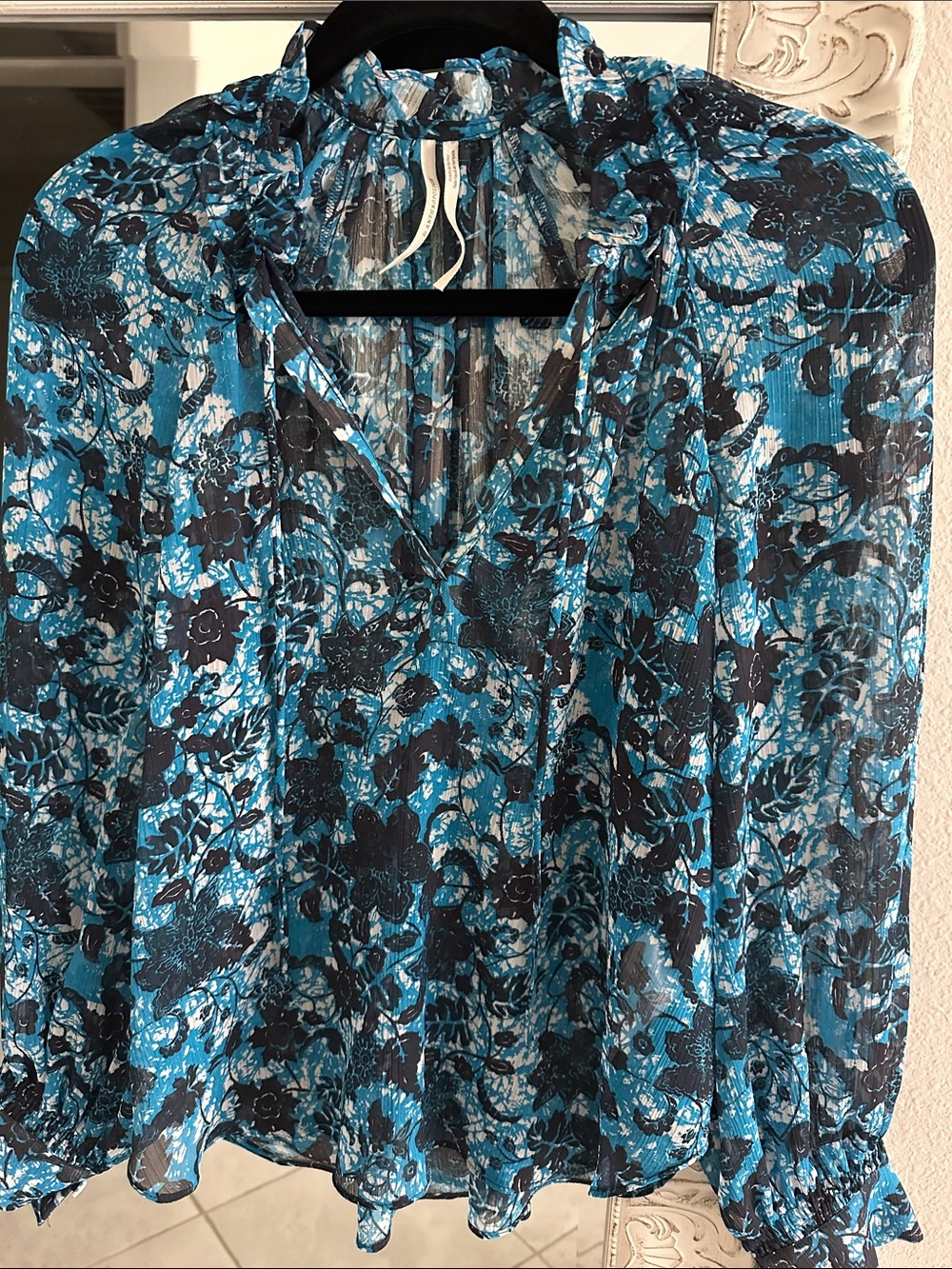 Anthropologie Blue Floral Sheer Top